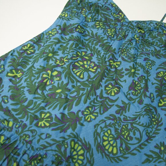 Vintage Gap Garden Floral Paisley Drop Waist Midi Ruffle Tank Dress Turquoise 6 - Picture 2 of 9
